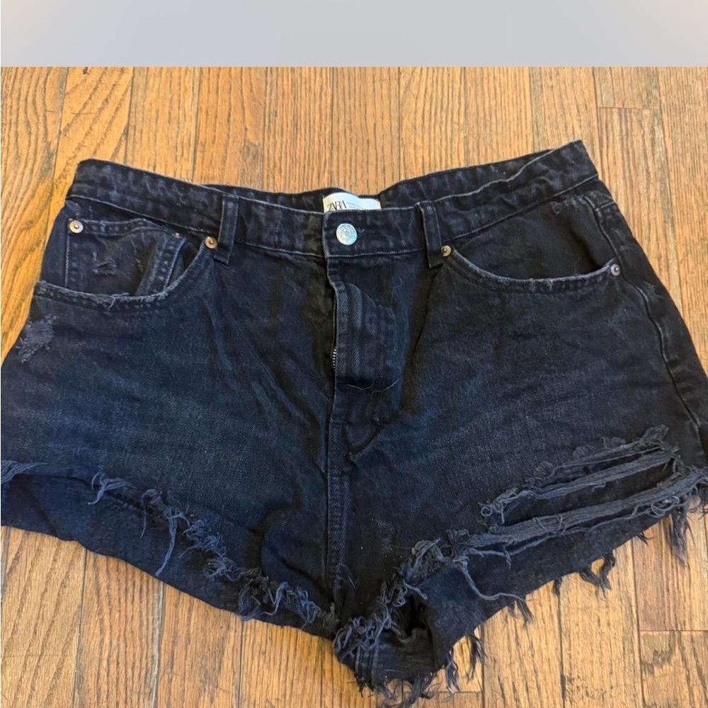 Zara Black Jean Shorts High-Waisted Distressed